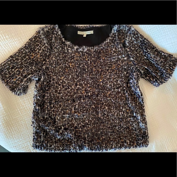 Faux fur and sequin (black) short sleeved shirt - Picture 1 of 2